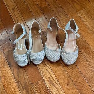 Girls Glitter Silver Dress Shoes with Ankle Strap